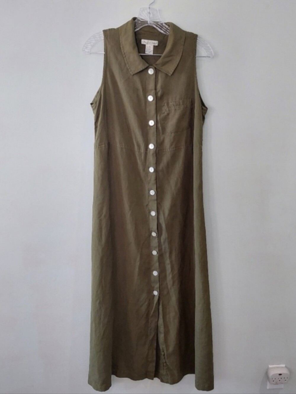Deane & White 100% Silk Vintage Maxi Dress Size 10 green button-up collared